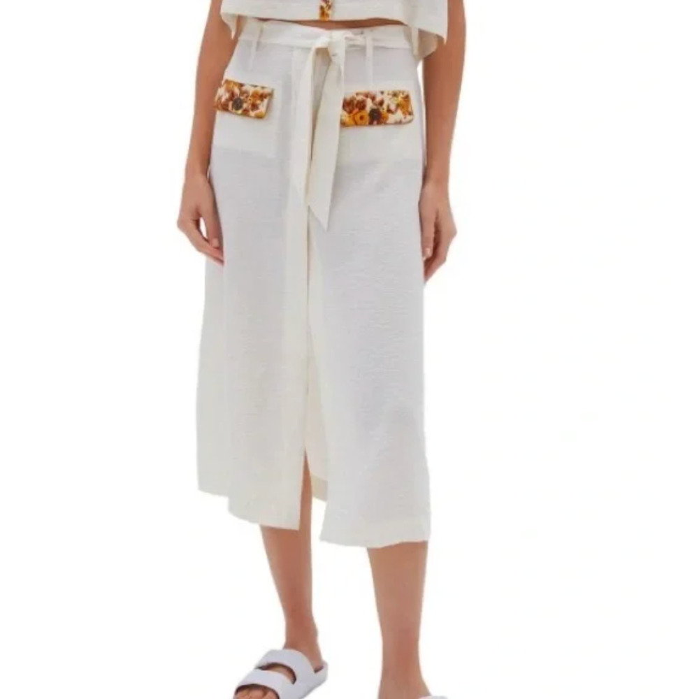 JONATHAN SIMKHAI‎ Swim Belted Crinkled Voile Midi Skirt NWT XS